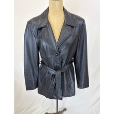Vintage Y2K Jacqueline Ferrar Black Leather Belted Jacket Medium 0554