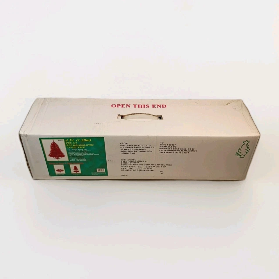 4 Ft. Pre-Lit Red Holographic Tinsel Tree w/ 214 Branch Tips and 150 Red Lights - Image 2 of 4