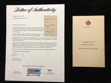 1937 Helen Keller, Polly Thompson, Gutzon Borglum, Signed MENU PSA LOA