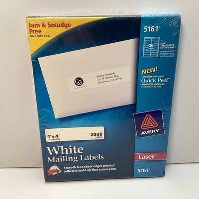 Avery 5161 White Mailing Labels 1'' x 4'' for Laser Printers 2000 Count - Sealed