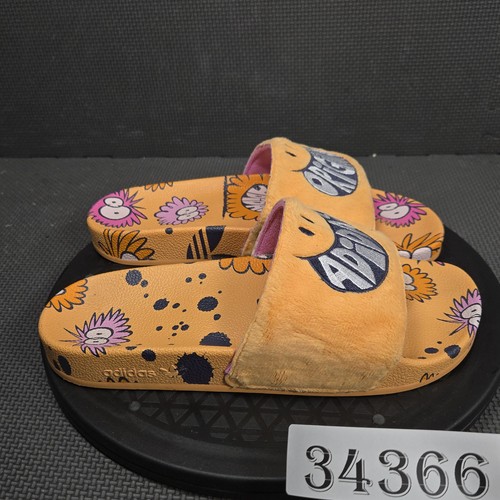 Adidas Originals Slide Sandals Shoes Youth Size 7 Orange Floral Print GY3394