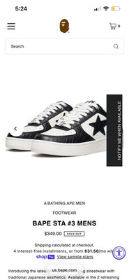 A Bathing Ape Bape Sta #3 Men's Black/White Low Top Lace-Up Colorblock No Box