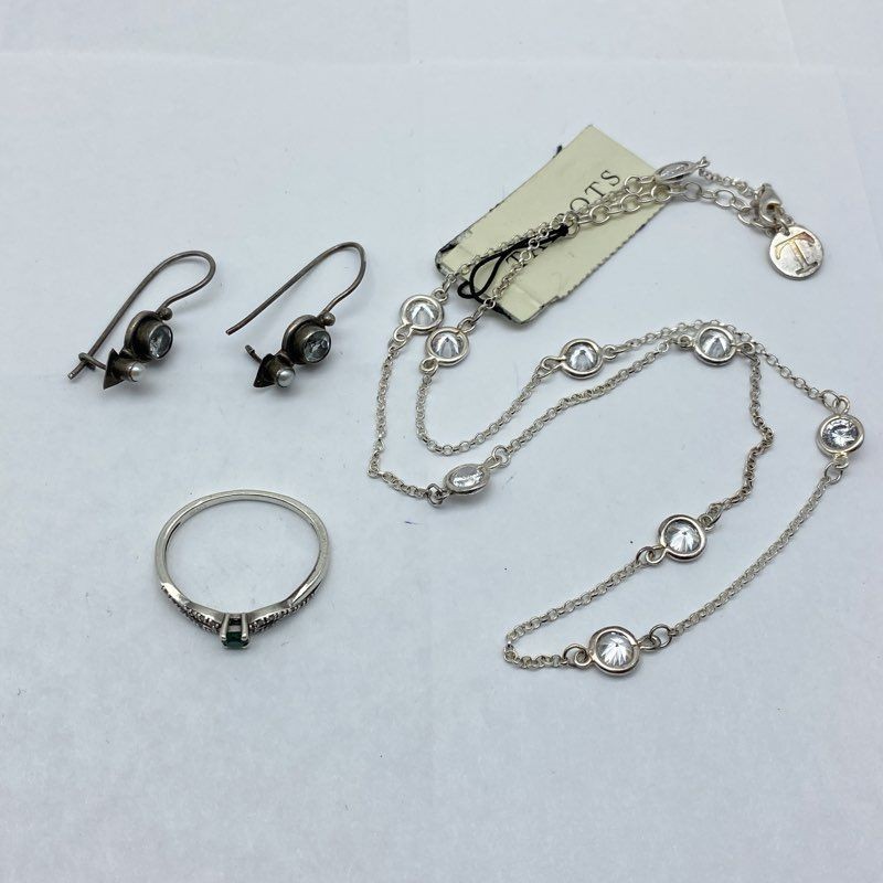 Sterling Silver 925 Talbots Jewelry Lot Necklace Ring Size 4.75 Earrings 11.48g