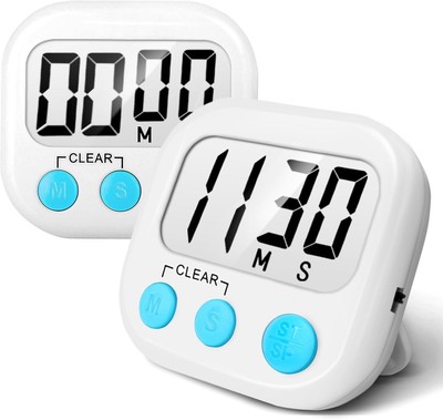 2 Pack Digital Kitchen Timer for Cooking Big Digits Loud Alarm Magnetic White 