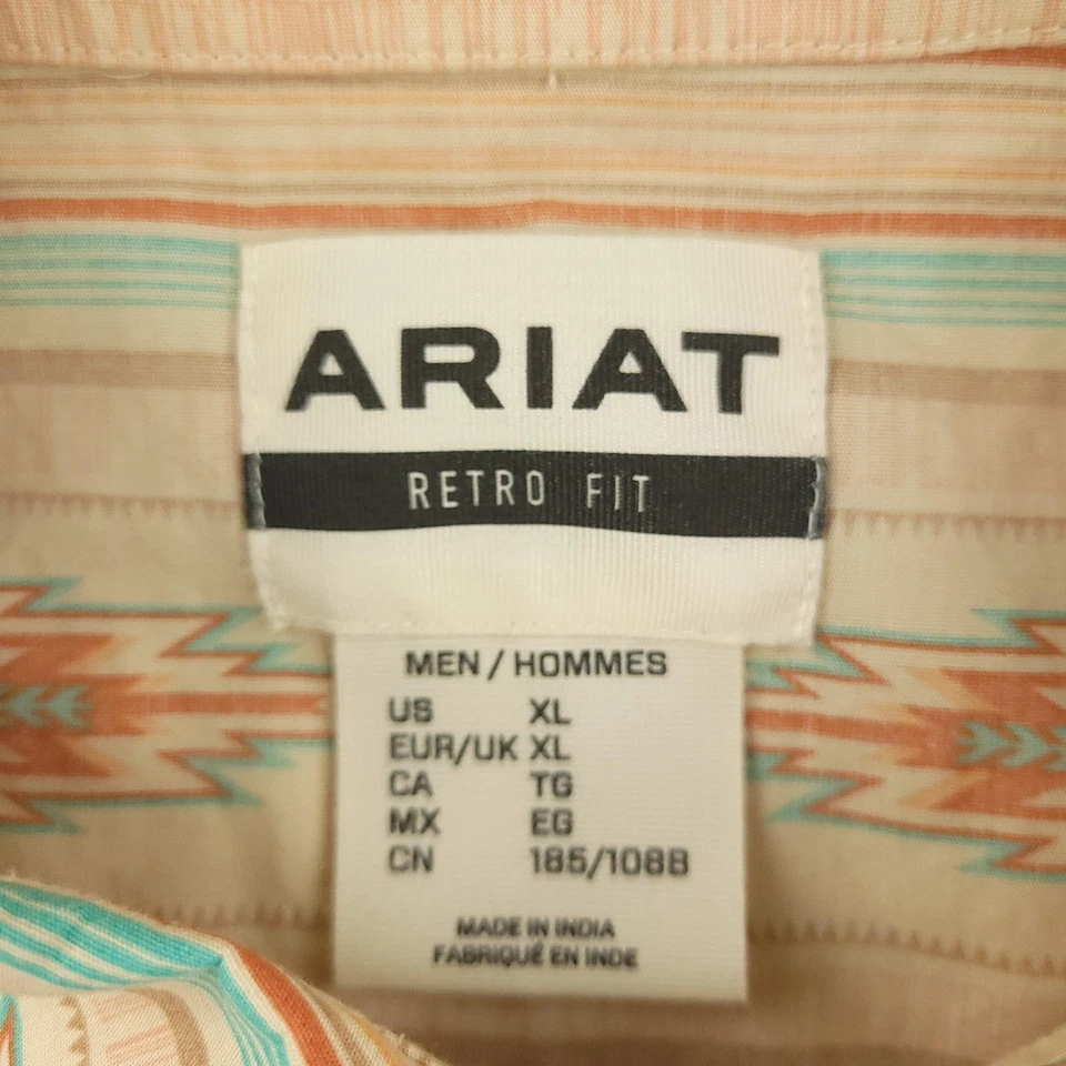 Ariat Shirt Mens XL Tan Aztec Stripe Western Pearl Snap Retro Fit Long Sleeve - Image 4 of 4