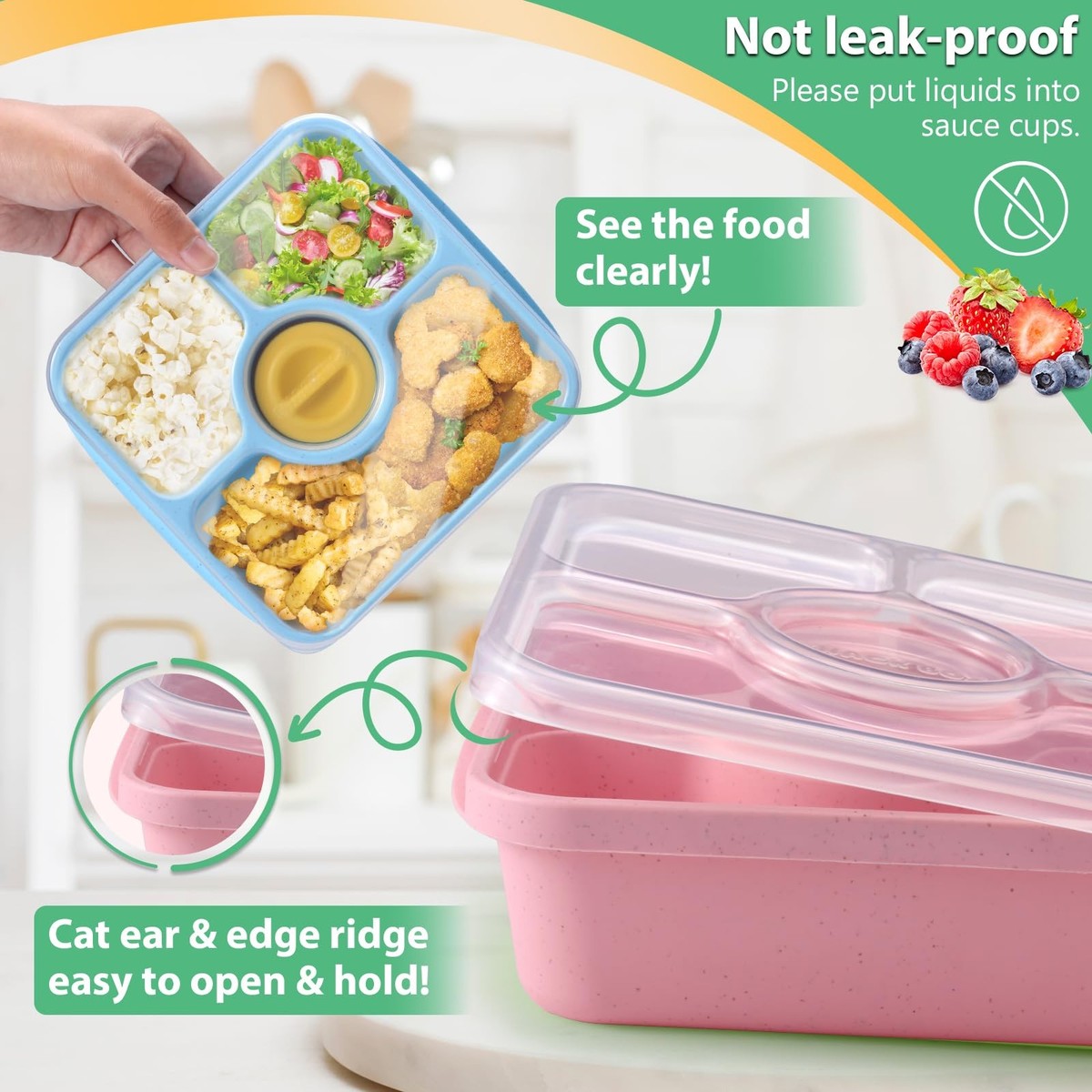 greenandlife 4 stuks snackcontainers, herbruikbare bento
