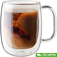 Double Wall Borosilicate Glass Coffee Mugs Set 12oz Durable Condensation Free US
