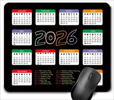 2026 Calendar with Holiday Mouse Pad, Gaming Rectangle Mousepad for Computer Lap