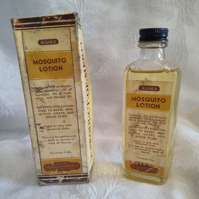 Mosquito Lotion Allied Pharmaceuticals Glass Bottle Vintage Full NOS W/ Box USA 