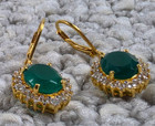 D'Joy Gold over Sterling Silver 10mm x 8mm Green Onyx Dangle Earrings 4.8g 30mm — photo 3