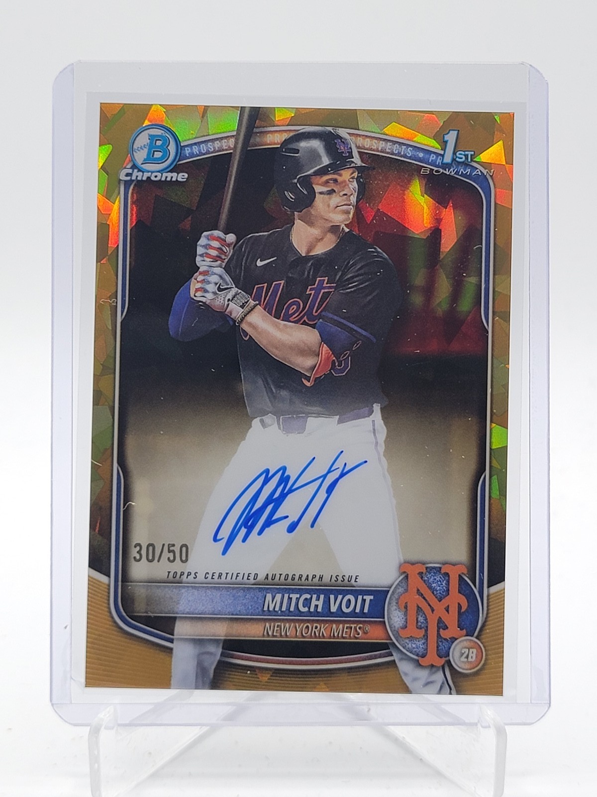 MITCH VOIT 2025 BOWMAN CHROME DRAFT 1ST SAPPHIRE GOLD REFRACTOR AUTO /50 Q4354