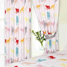 Image of Horses White Curtains 66" x 72" Pencil Pleat Equestrian Pony Silhouettes Pair