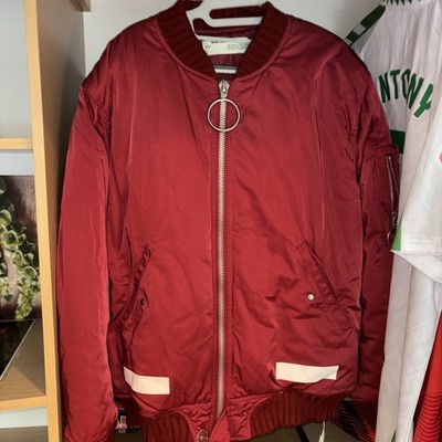 Off White C/O Virgil Abloh 2013 Bomber Jacket Maroon Red Size Medium