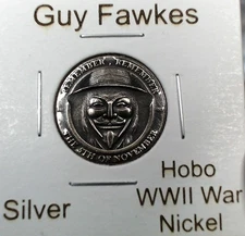 HOBO Guy Fawkes Mask 5th Of November Made From A REAL WWII Silver Nickel SIGNED