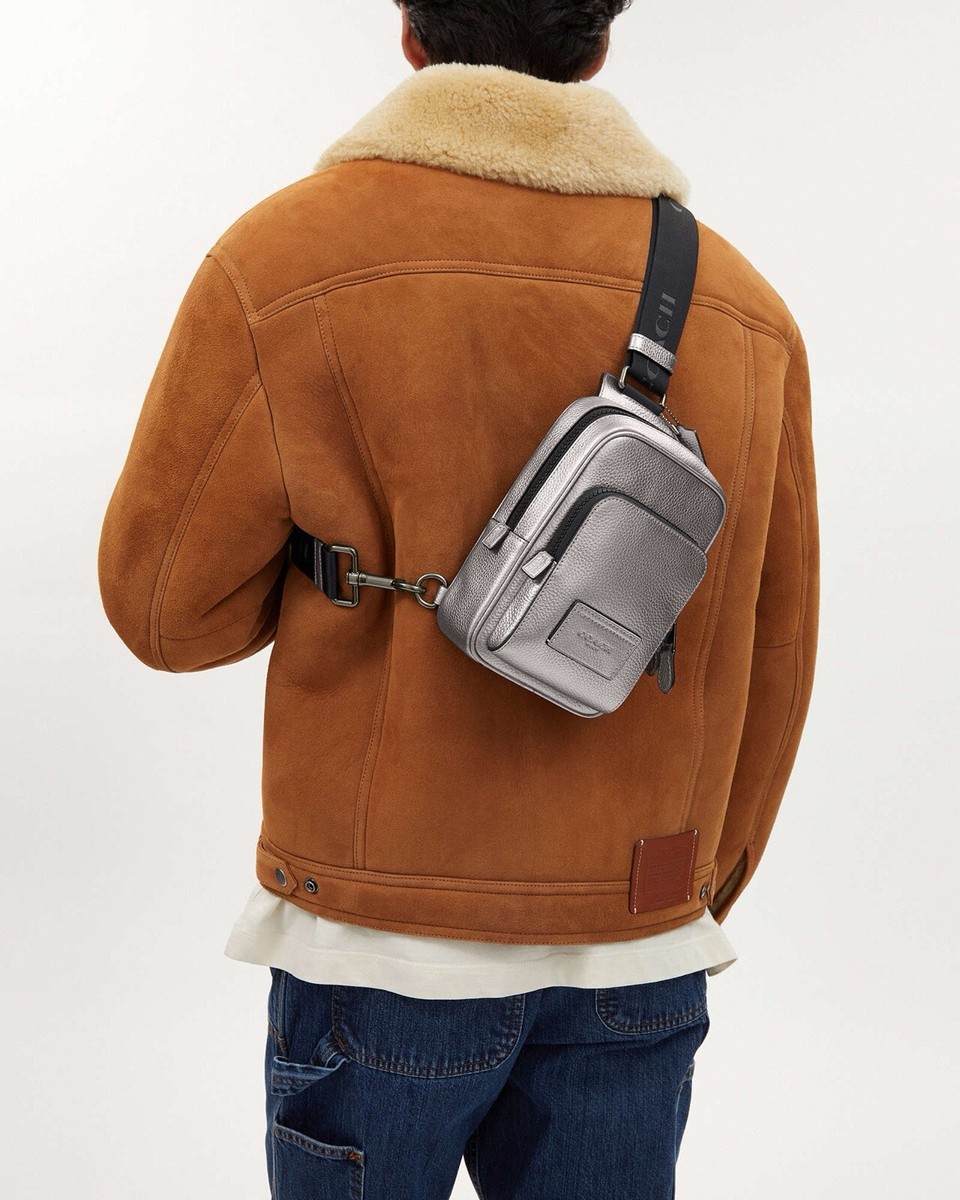 NWT COACH TRACK PACK 14 Leather Metallic Ash (Sliver) CP141 | eBay