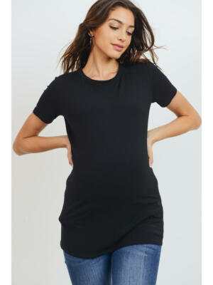 Damen Umstandsmode schwarz Jersey Rundhals Kurzarm Top, Kleidung Größen S-XL