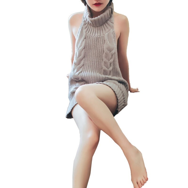 Japanese style open back knitted sweater dress high collar sweet loose sexy  new | eBay