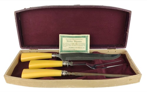 Vintage Washington Forge Butterscotch Bakelite Handle Carving Set Original Box - 第 6/6 張圖片