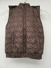 GYMBOREE GIRLS VEST BROWN SMALL S 5-6 FAUX FUR HOOD SLEEVELESS FULL ZIP QUILTED