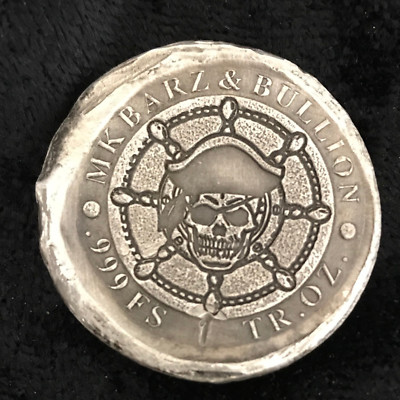 #ad #ad 1 Troy Oz MK BarZ Double Sided quot;Pirate Captain Coinquot; Round .999 FS $103.49
