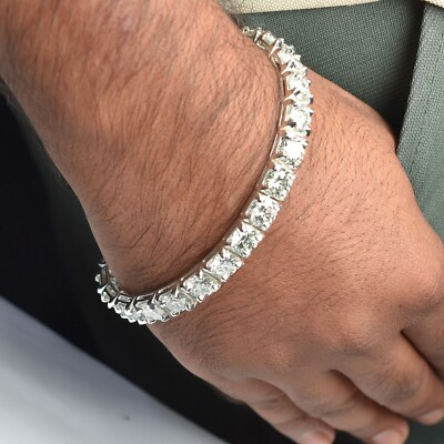 #ad RARE 40Ct Certified 8mm White Diamond Men Tennis Bracelet 8 Inches Tariff Free $375.00