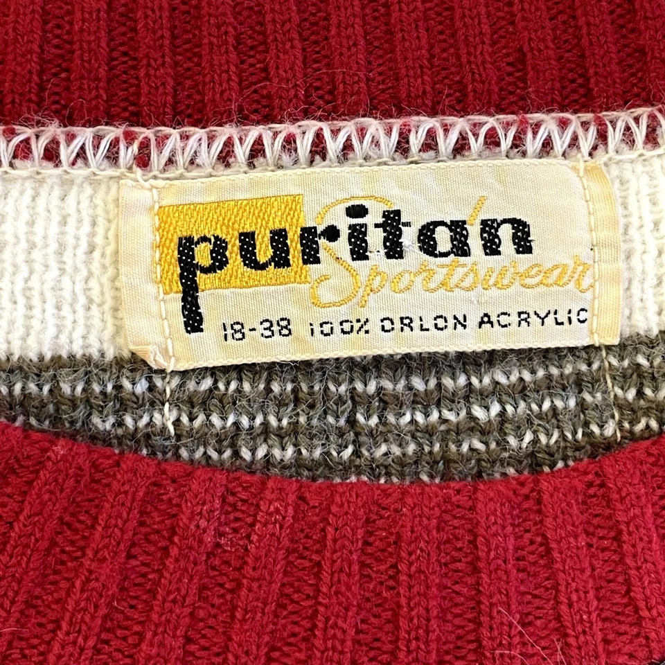Suéter De Colección Años 50 Puritano Para Hombre Blanco Granate NÓRDICO Tejido Geométrico FAIR ISLE 38 Foto 4 de 4