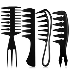 Juego De 4 Peines Para El Cabello, Peines De Cola De Doble Cara Con Púa Afro, Pe