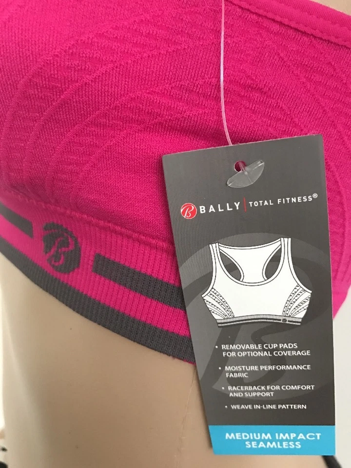 Sujetador deportivo Bally Total Fitness para mujer ROSA espalda deportiva sin costuras pequeño M y XL NUEVO CON ETIQUETAS Foto 2 de 4