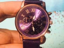 Women's Watch - Purple Face and Faux Leather Band - Geneva w/ Quartz Movement