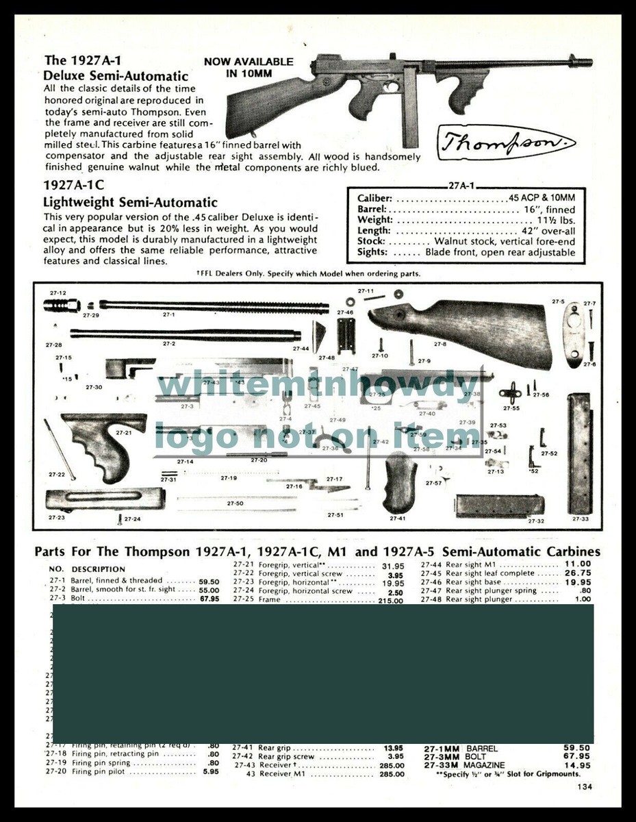 1993 THOMPSON 1927A-1 Deluxe 1927A-1C Lightweight Parts List | eBay