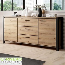 Madia moderna design industrial soggiorno 180x91 cm quercia nero opaco NEIVE