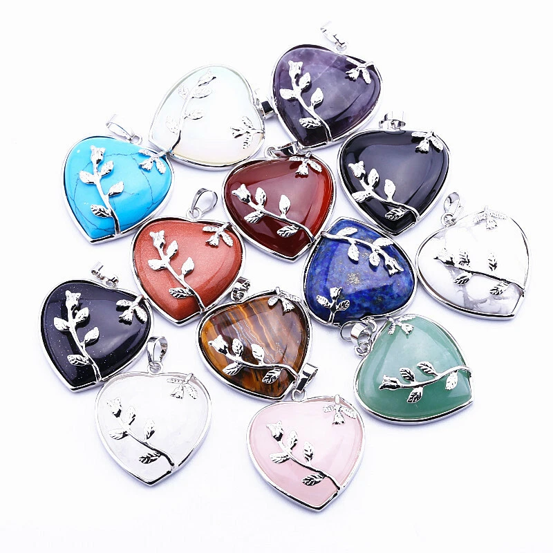 Anhänger Herz Blumen Silber versilbert Edelstein Tigerauge Lapis Rosenquarz Yoga - Bild 3 von 4