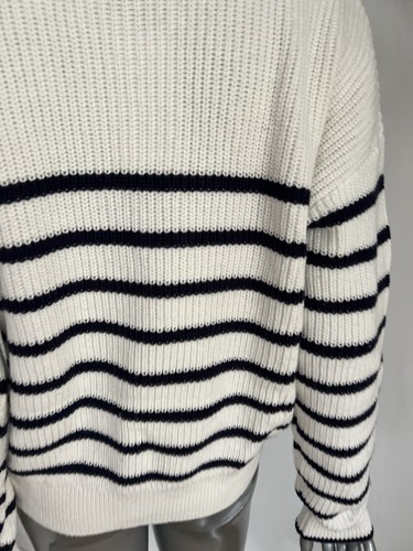 Maglione JOULES Cove Chunky lavorato a maglia taglia 8 e 22 vestibilità rilassata crema righe blu navy NUOVO - Foto 5 di 22