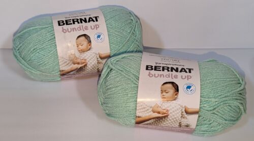 TWO 4.2 & 2.93 oz Skeins Bernat BUNDLE UP yarn 74010 GREEN MIST Crochet KNIT