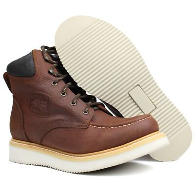 Men's Genuine Leather Moc Toe Western Work Boots Lace Up Botas de Trabajo Mexico