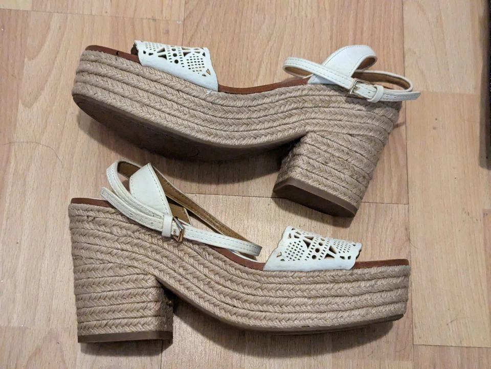 Tory Burch - Alpargatas para Mujer de Cuero Roselle Blanco Corte Láser, Plataforma, 8.5 Foto 3 de 4