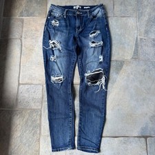Y2K YMI Dream Fit Stretchy Jeans Size 5 Distressed Mid Rise Skinny Patch Knee