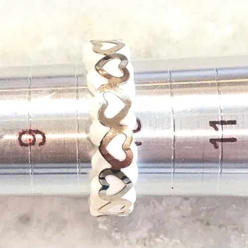 Anello in oro bianco massiccio 14 kt cuore su giada bianca fascia larga 7 mm misura 9,75 - Foto 6 di 10