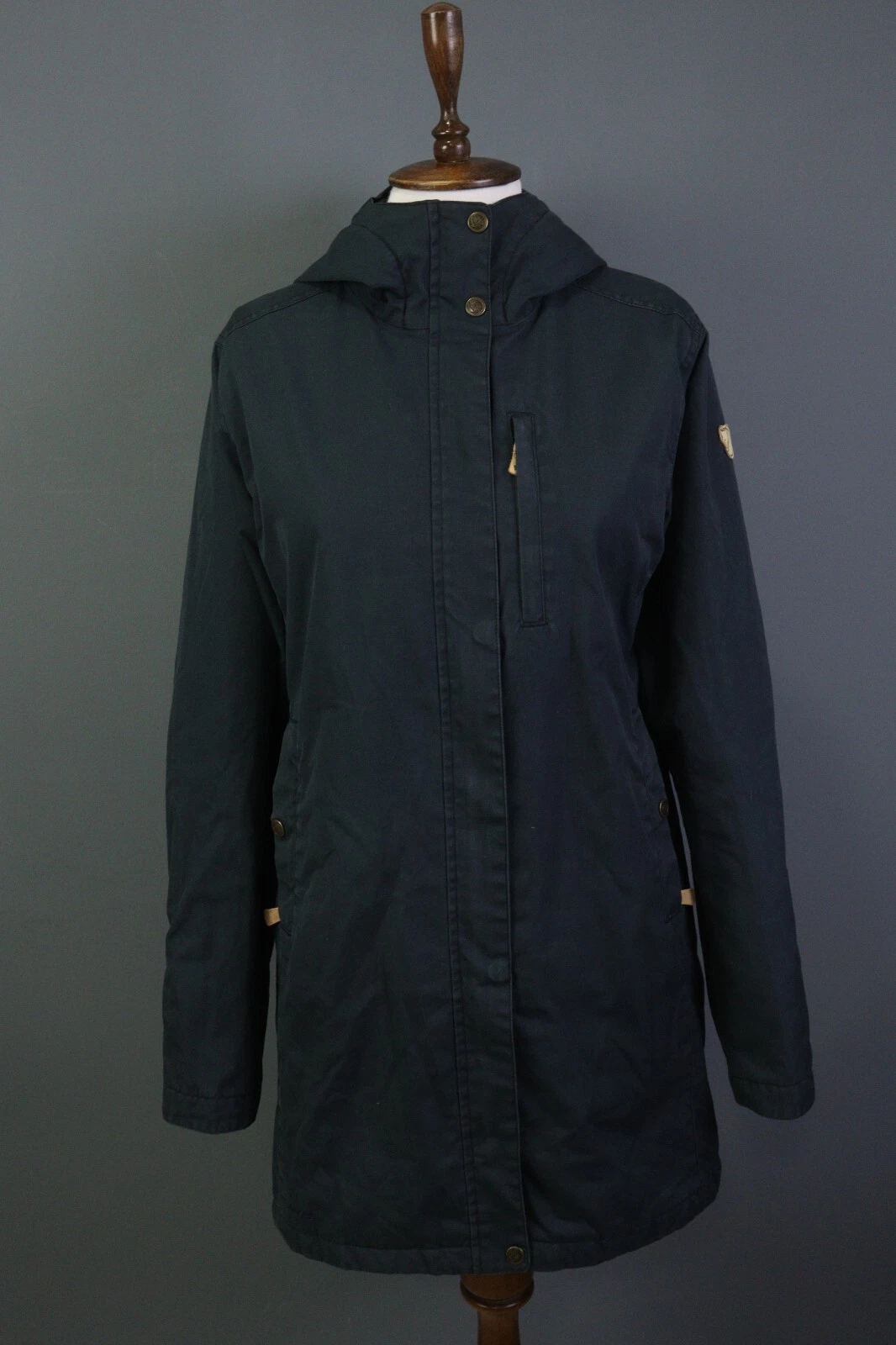 Giacca lunga Fjall Raven blu full zip G Loft Supreme con cappuccio e bottoni taglia S