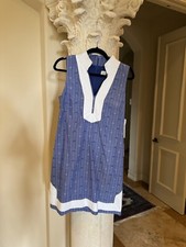 Eliza J. Shift Sleeveless Navy Dress. Size 8. Manderin Collar Hidden Back-zip  