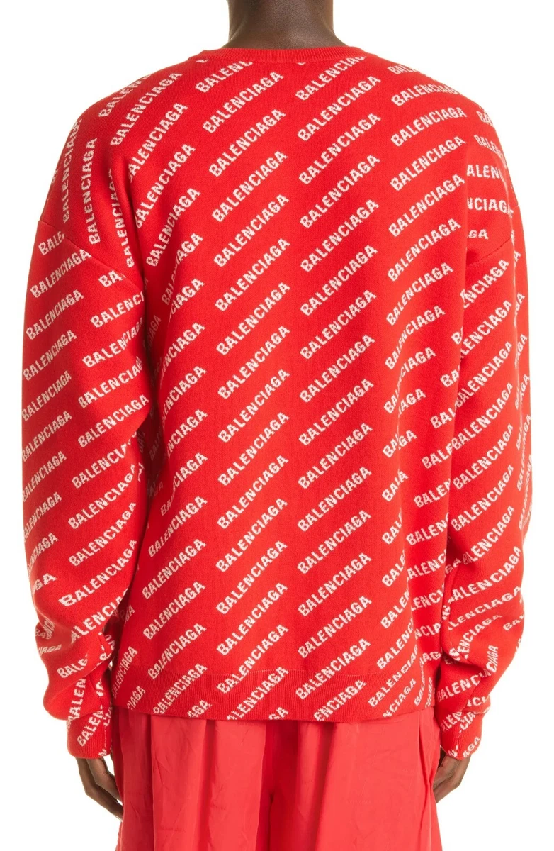BALENCIAGA Men s Wool Sweater All Over Logo Men s Red Sweater