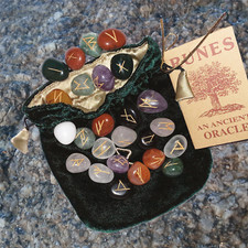 VIKING GEMSTONE RUNES STONES Divination Velvet pouch & Instructions Rune Casting