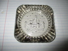 Vintage Disneyland Smoky Glass Ashtray 1970's 3 1/2" x 3 1/2" VGC Castle Stars