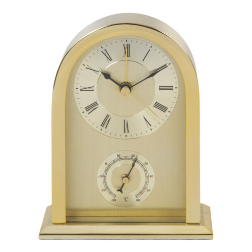 Arched Mantel Table Clock Brushed Gold Aluminium Beep Alarm 14cm - Picture 1 of 2