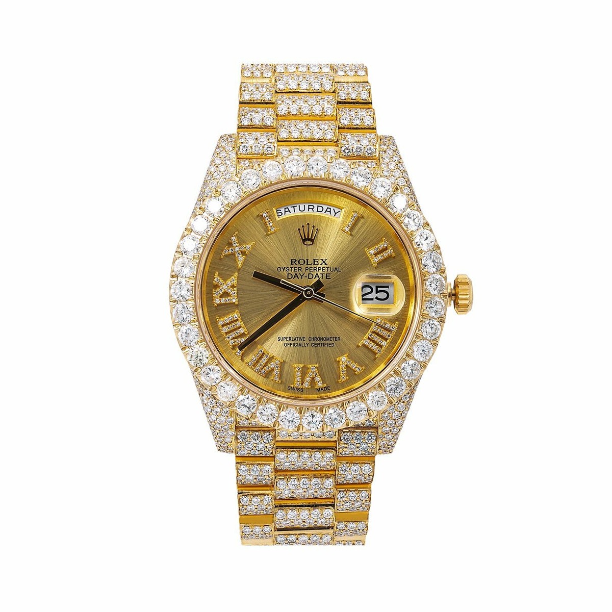 Rolex Day-Date 40mm Yellow Gold President Iced Out Champagne Dial