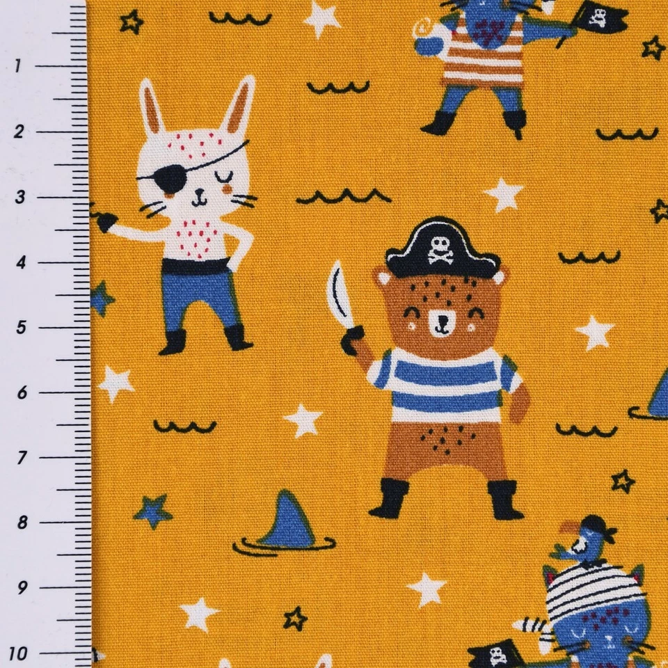 Baumwollstoff Popeline Pirat Hase Bär Sterne ocker blau braun 1,45m Breite - Bild 3 von 4