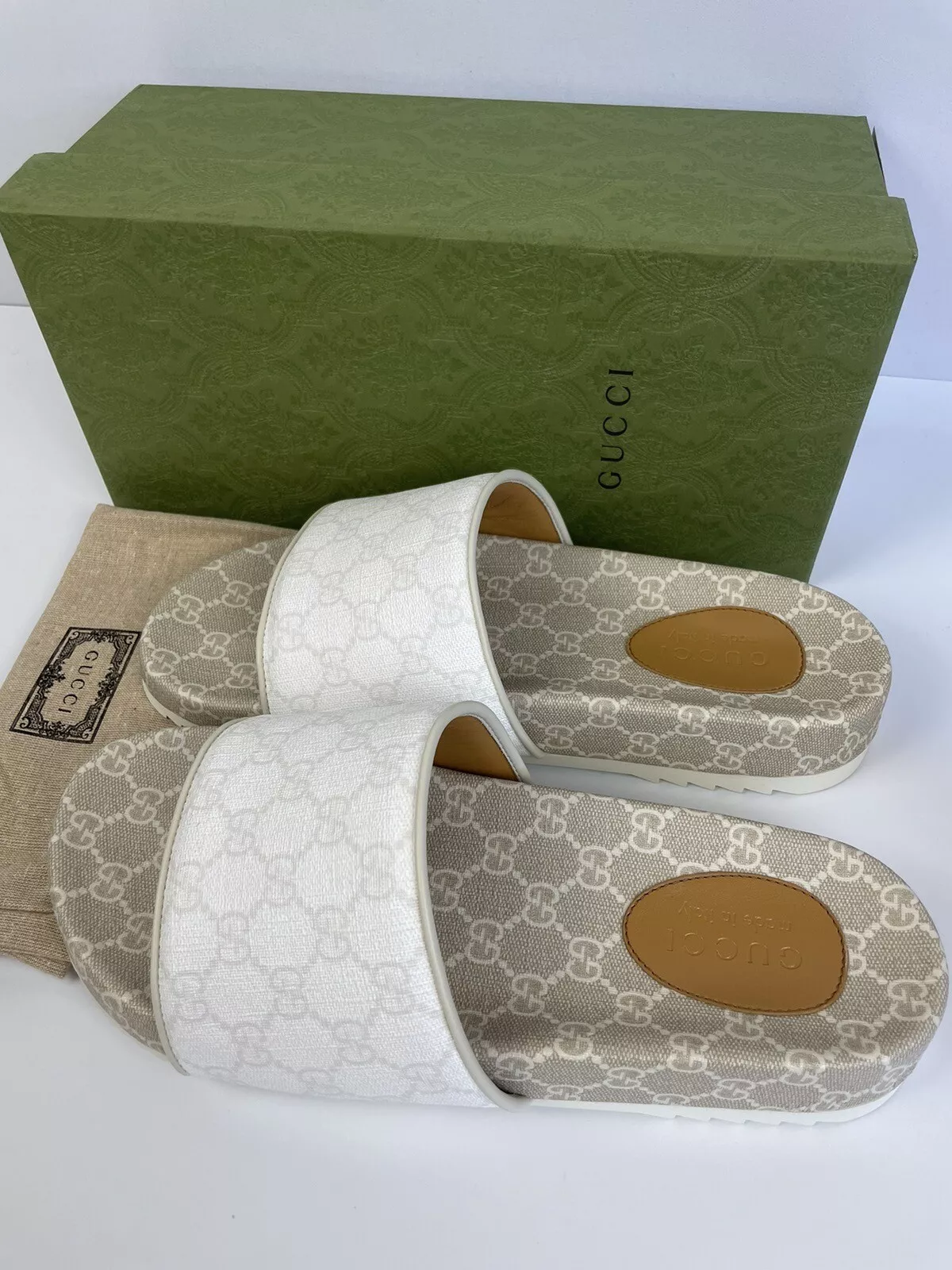 Sandales coulissantes homme Gucci 699939 GG Supreme blanc/blanc mystique 10,5/US
