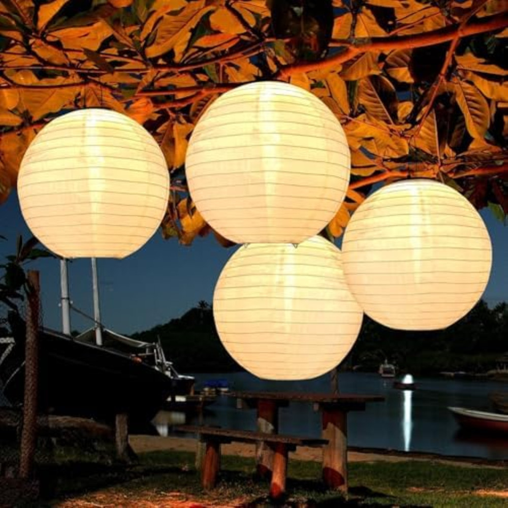 Set 4 Lanterne Solari 20cm Design Moderno LED Bianco Caldo Esterno