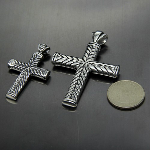 Collana Ciondolo Croce Grano Religiosa Uomo Retro Argento Acciaio Inox - Foto 10 di 27