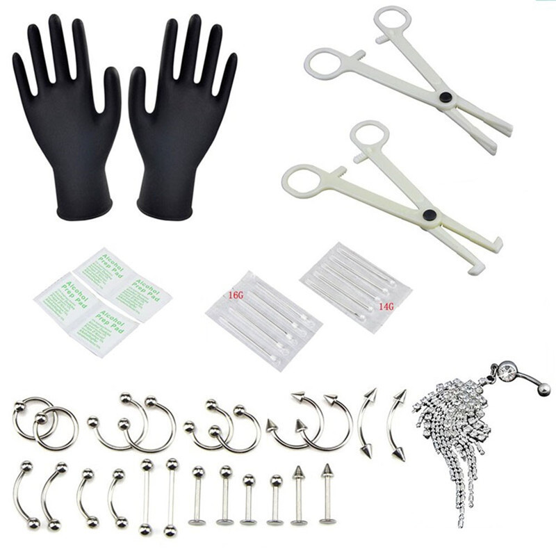 37PCS/Set Body Piercing Tool Kit Ear Nose Belly Button Navel